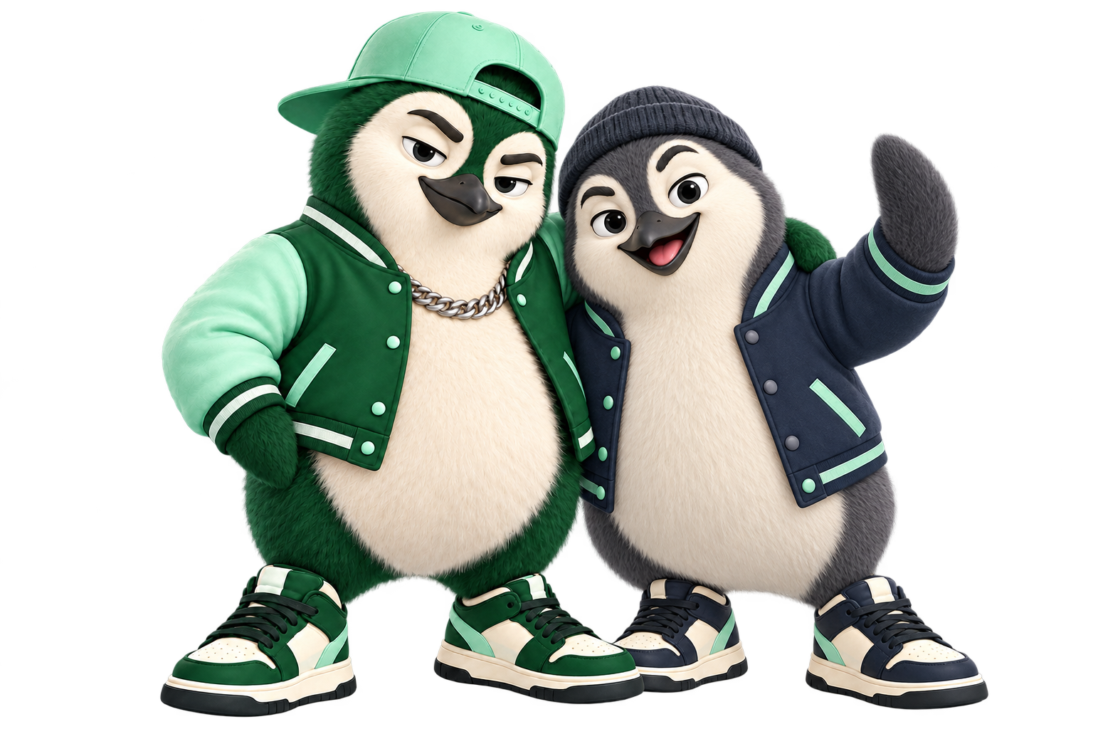 Pixora pingüino y un amigo dan la bienvenida a un nuevo participante